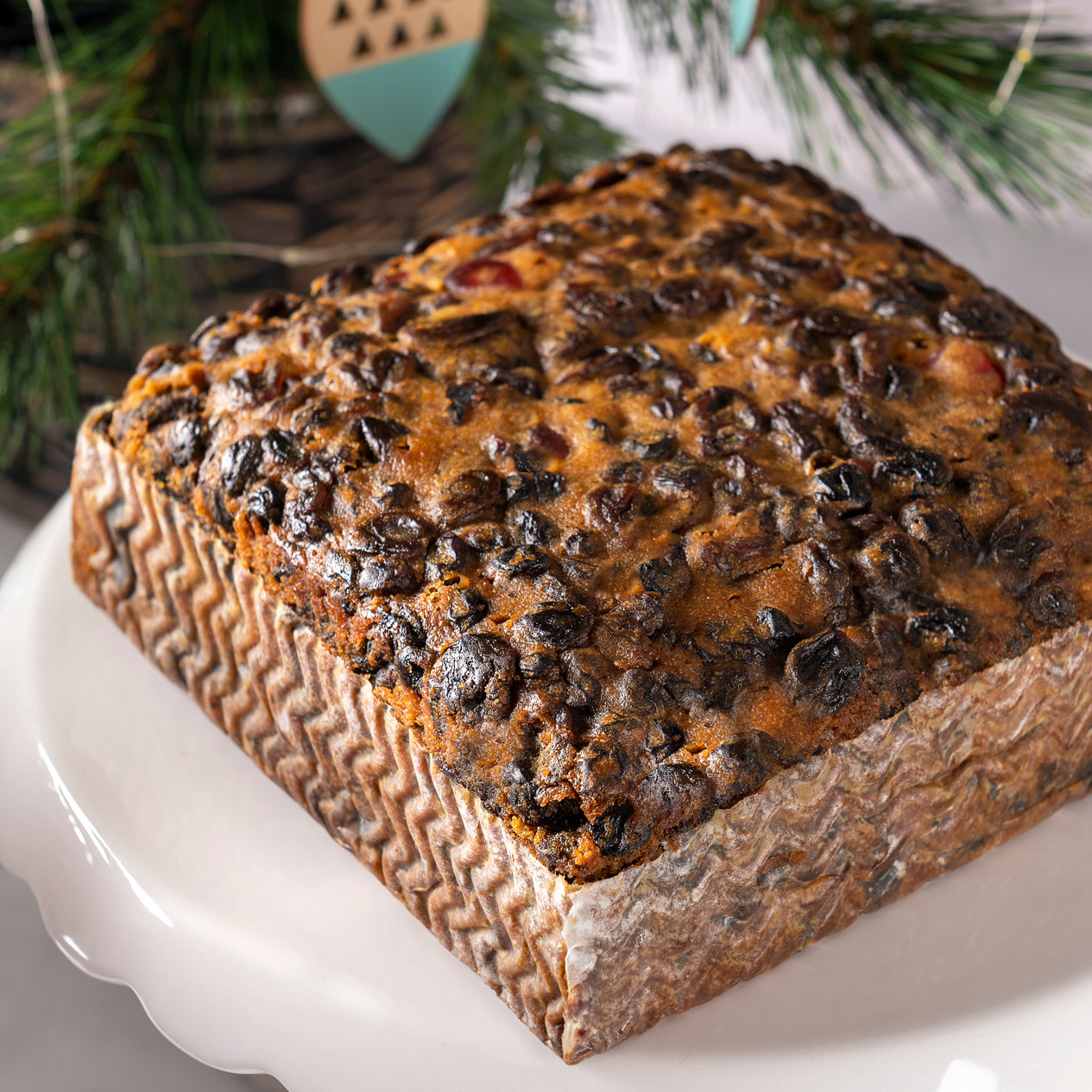 Bryson's Boxed Fruitcake is made with butter, eggs, raw sugar, currants, sultanas and cherries.